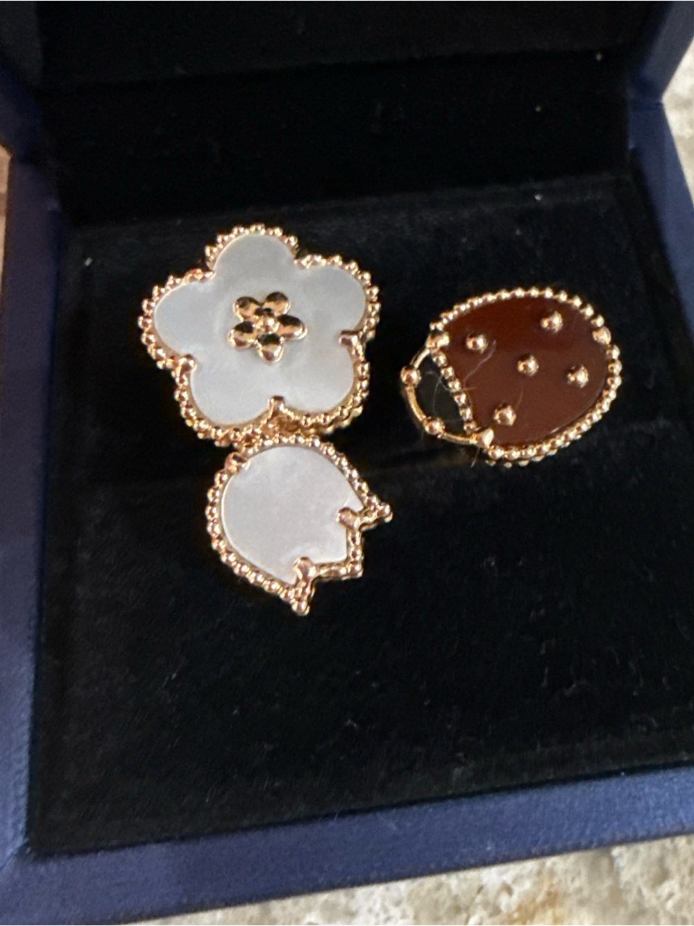 Gold-Tone Floral White Enamel Statement Ring